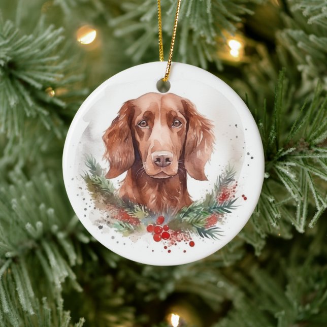 Ornamento De Cerâmica Irlandês Red Setter Christmas Wreath Festivo Pup (Árvore)