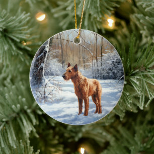 Ornamento De Cerâmica Irlandês Terrier Deixe-o nevar no Natal