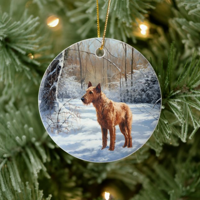 Ornamento De Cerâmica Irlandês Terrier Deixe-o nevar no Natal (Árvore)