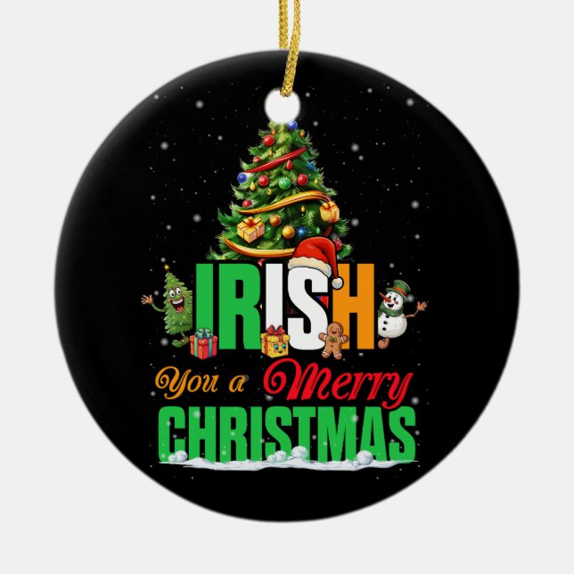Ornamento De Cerâmica Irlandês Você Um Feliz Natal Papais noeis Irish Fl (Frente)