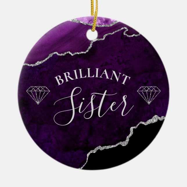 Ornamento De Cerâmica Irmã Brilhante do Agato Roxo Moderno (Frente)