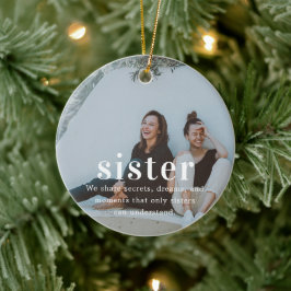 Ornamento De Cerâmica Irmã | Presente de Natal com Foto Sentimental