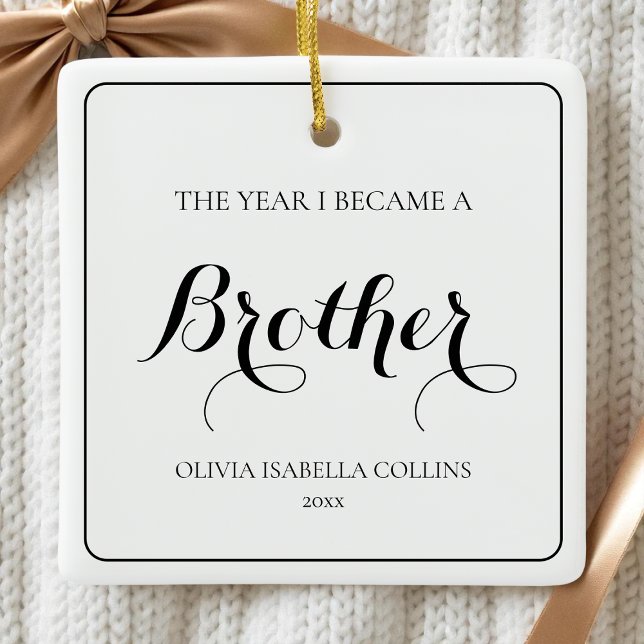 Ornamento De Cerâmica Irmão Negra Negra-rua de Natal Elegante (Elegant Simple Black Modern 1st Christmas Brother Ceramic Ornament)