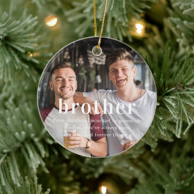 Ornamento De Cerâmica Irmão | Presente de Natal com Foto Sentimental (Árvore)