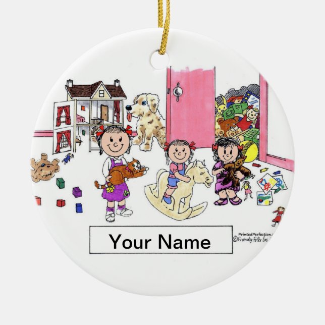 Ornamento De Cerâmica Irmãs - 3 meninas na sala (Frente)