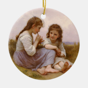 Ornamento De Cerâmica Irmãs e Música Fluta de Bouguereau