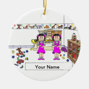 Ornamento De Cerâmica Irmãs Gêmeas