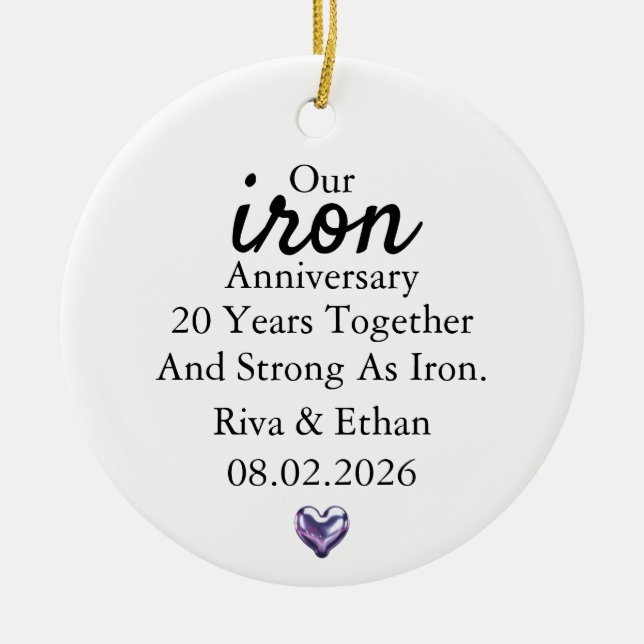 Ornamento De Cerâmica Iron Anniversary Ornament, Iron 20th Anniversary (Frente)