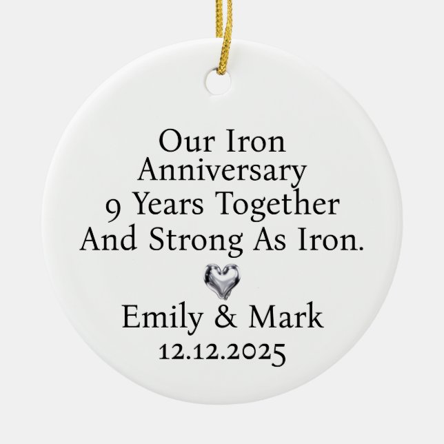 Ornamento De Cerâmica Iron Anniversary Ornament, Iron 9th Anniversary (Frente)