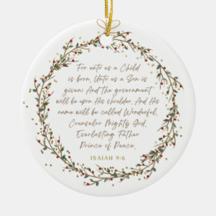 Ornamento De Cerâmica Isaiah 9:6 Para Nós Um Filho Natal Cristão