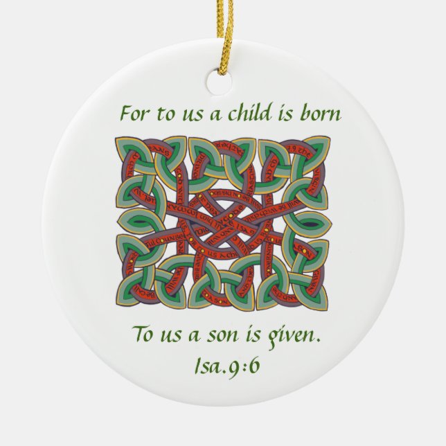 Ornamento De Cerâmica Isaiah 9 Bíblia Verse Calliografia Celta Nó (Frente)