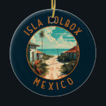 Ornamento De Cerâmica Isla Holbox Mexico Viagem Art Vintage<br><div class="desc">Isla Holbox Mexico vetor art design. É parte da Reserva Natural de Yum Balam e separada do continente pela Lagoa de Yalahau,  que abriga flamingos e pelicanos.</div>