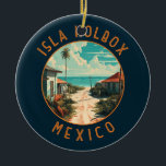 Ornamento De Cerâmica Isla Holbox Mexico Viagem Art Vintage<br><div class="desc">Isla Holbox Mexico vetor art design. É parte da Reserva Natural de Yum Balam e separada do continente pela Lagoa de Yalahau,  que abriga flamingos e pelicanos.</div>