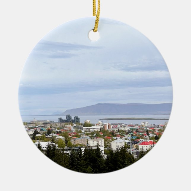 Ornamento De Cerâmica Islândia Reykjavik Cityscape Esja Photo (Frente)