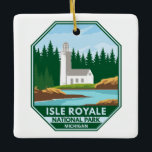 Ornamento De Cerâmica Isle Royale National Park Farol Retro Emblem<br><div class="desc">Isle Royale vetor trabalho de arte design. O parque é constituído por Isle Royale e centenas de ilhas adjacentes,  assim como pelas águas circundantes do lago Superior,  no estado de Michigan.</div>