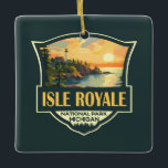 Ornamento De Cerâmica Isle Royale National Park Ilustration Retro Crachá<br><div class="desc">Isle Royale vetor trabalho de arte design. O parque é constituído por Isle Royale e centenas de ilhas adjacentes,  assim como pelas águas circundantes do lago Superior,  no estado de Michigan.</div>