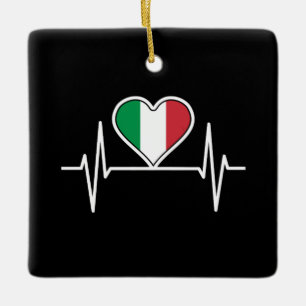 Ornamento De Cerâmica Itália Flag Heartbeat