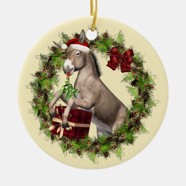 Ornamento De Cerâmica Italian Christmas Donkey Wreath Ornament (Frente)