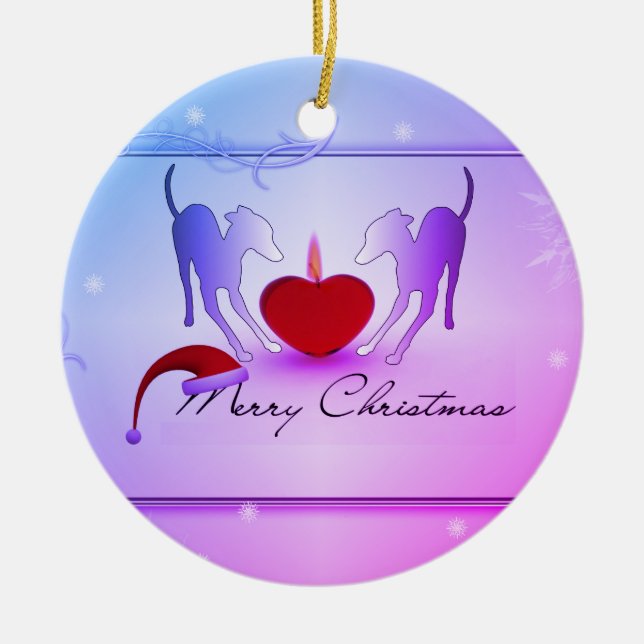 Ornamento De Cerâmica Italian Greyhounds Feliz Natal (Frente)