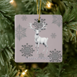 Ornamento De Cerâmica Ivory Reindeer Christmas | Foto rosa