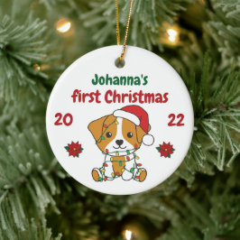 Ornamento De Cerâmica Jack Russell Bebês de Natal primeiro Natal