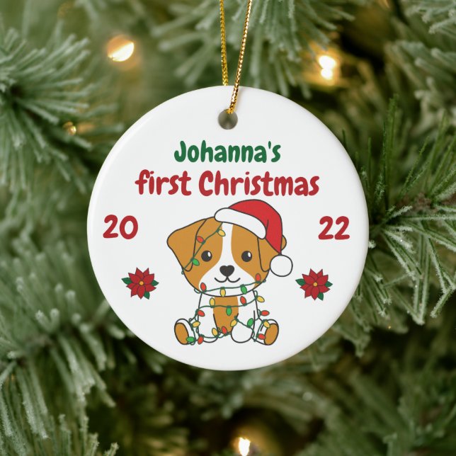 Ornamento De Cerâmica Jack Russell Bebês de Natal primeiro Natal (Árvore)