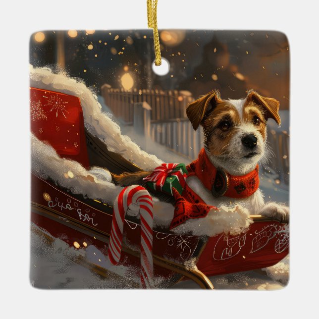 Ornamento De Cerâmica Jack Russell Cachorro Natal Festivo (Frente)