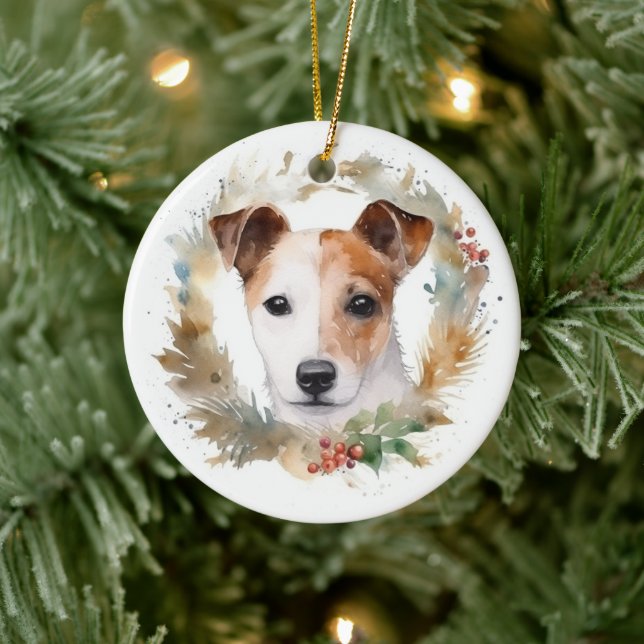 Ornamento De Cerâmica Jack Russell Christmas Wreath Festivo Pup (Árvore)