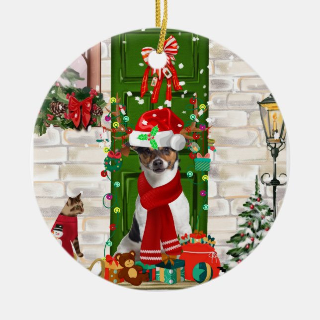 Ornamento De Cerâmica Jack Russell Dog Natal (Frente)