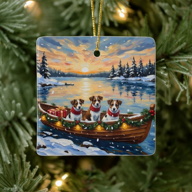 Ornamento De Cerâmica Jack Russell Terrier Christmas Boat Holiday (Árvore)