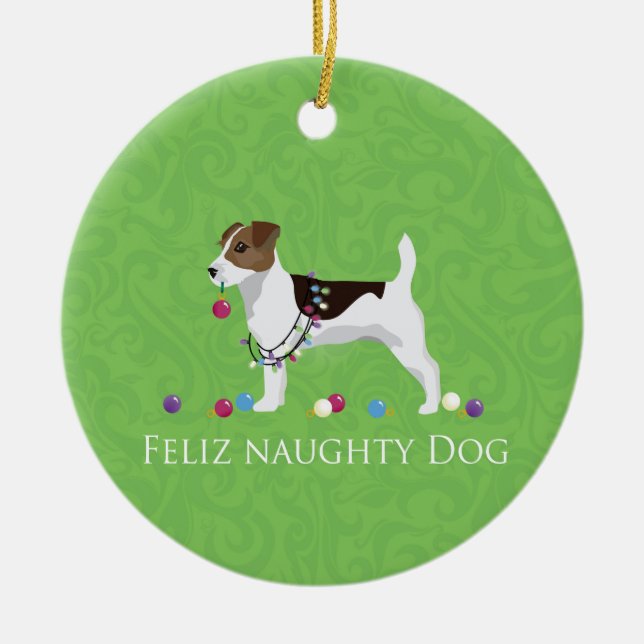 Ornamento De Cerâmica Jack Russell Terrier Feliz Naughn Dog Natal (Frente)