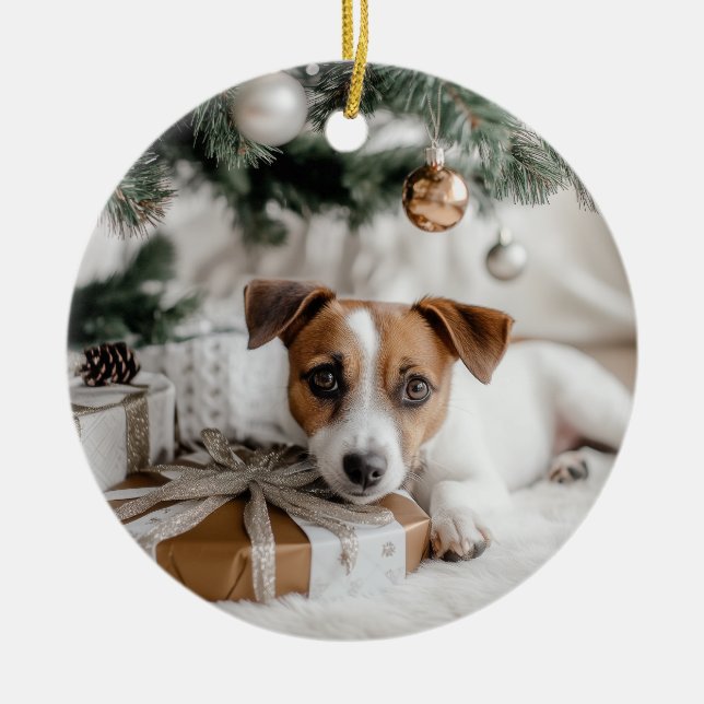Ornamento De Cerâmica Jack Russell Terrier Natal (Frente)