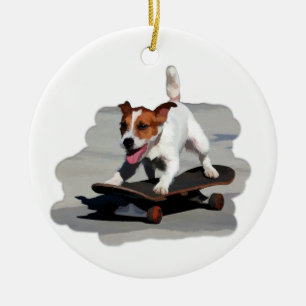 Ornamento De Cerâmica Jack Russell Terrier no skate