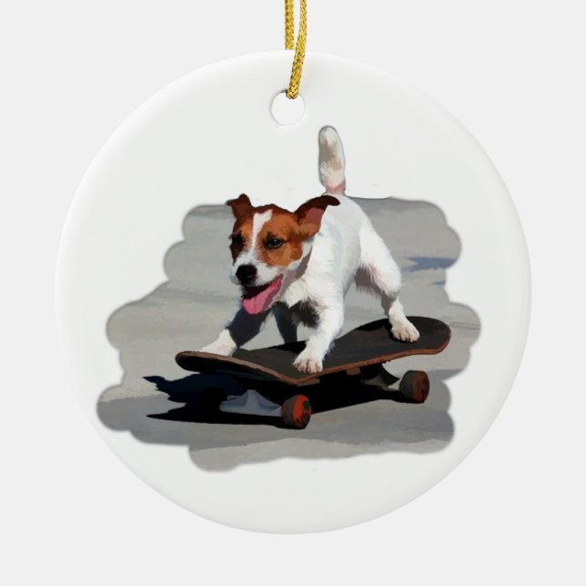 Ornamento De Cerâmica Jack Russell Terrier no skate (Frente)