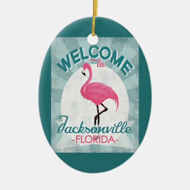 Ornamento De Cerâmica Jacksonville Florida Pink Flamingo Retro (Frente)