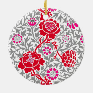 Ornamento De Cerâmica Jacobean Floral, Deep Red, Pink e Cinza Cerâmica O