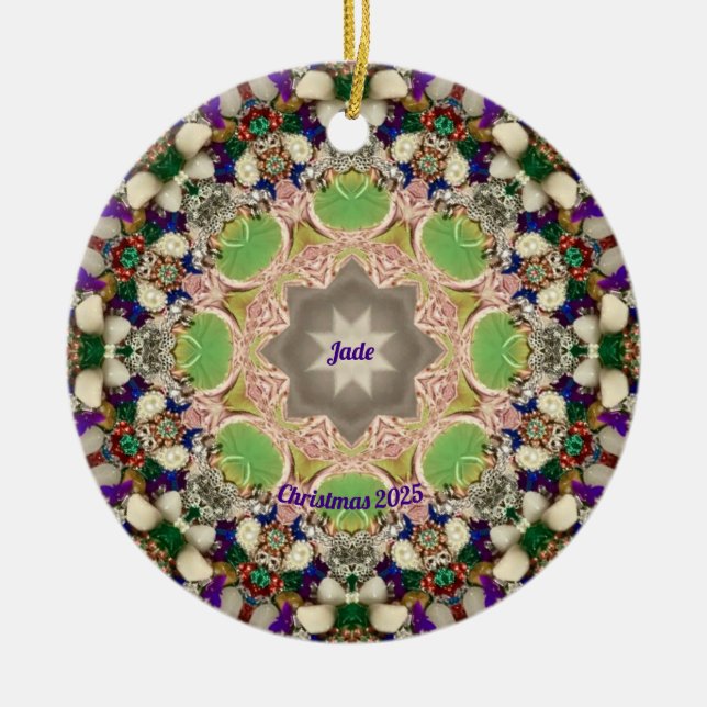 Ornamento De Cerâmica JADE ~ CHRISTMAS Roxo Verde Azul 2025 (Frente)