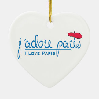 Ornamento De Cerâmica j'adore Paris (Eu amo Paris) com beret vermelho