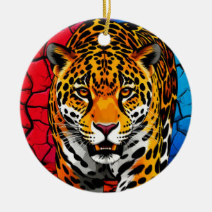 Ornamento De Cerâmica Jaguar em Fundo de Terra Rachada