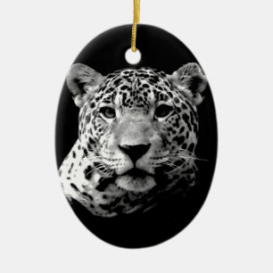 Ornamento De Cerâmica Jaguar Preto e Branco