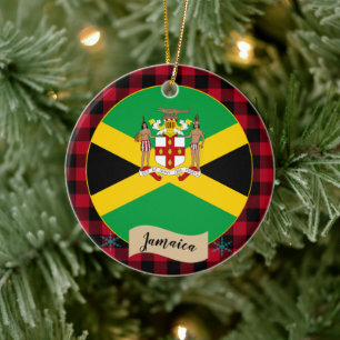 Ornamento De Cerâmica Jamaica, xadrez de búfalo vermelho e bandeira jama