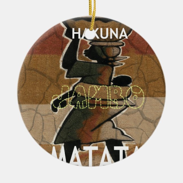Ornamento De Cerâmica Jambo Habari Hakuna Matata. (Frente)