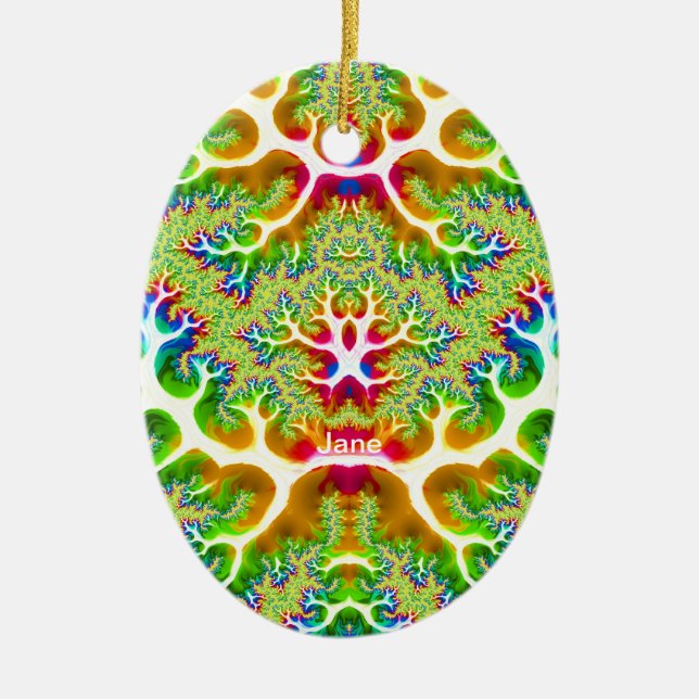 Ornamento De Cerâmica JANE ~ EASTER EGG ~ Fractal multicolor ~ (Frente)