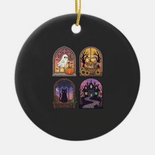 Ornamento De Cerâmica Janela Gótica do Dia das Bruxas Fantasma Abóbora G