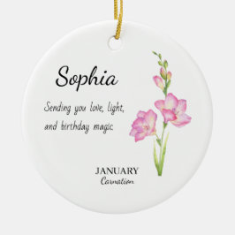 Ornamento De Cerâmica January Carnation Personalized Birthday