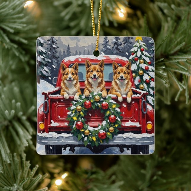 Ornamento De Cerâmica Japanese Chin Christmas Red Truck Holiday (Árvore)