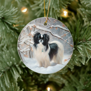 Ornamento De Cerâmica Japanese Chin Deixe Nevar Natal