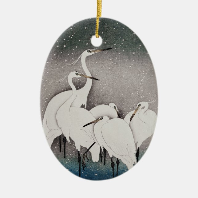 Ornamento De Cerâmica Japonês Egrets Koson Cranes Winter Snow (Frente)