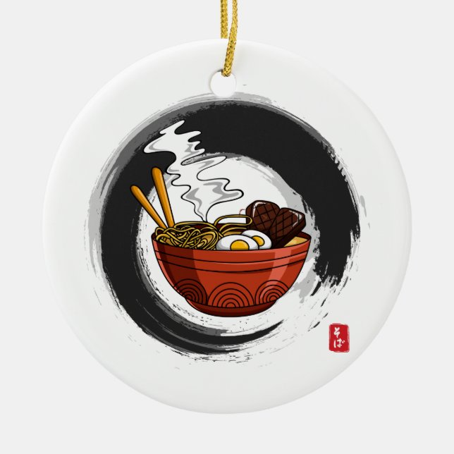 Ornamento De Cerâmica Japonês Noodle Soup Ramen Soba Personalizado (Frente)