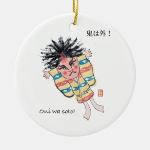 Ornamento De Cerâmica Japonês Oni wa Soto!Ornamento cerâmico